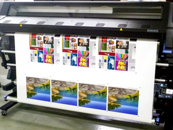 Sample sheet being printed on a large format printer