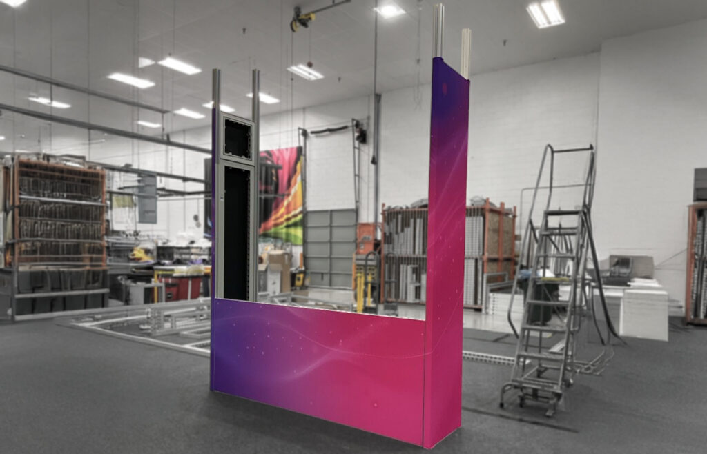 A pink modular beMatrix frame booth on the Final Process Inspection Floor.