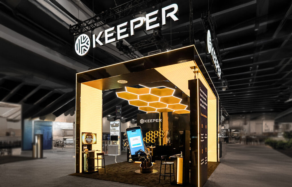 A Tradeshow Booth for Keeper, featuring a Honeycomb Patten Hanging Frame