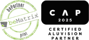 bePartner Print Logo & Aluvision 2025 Aluvision Certified Logos