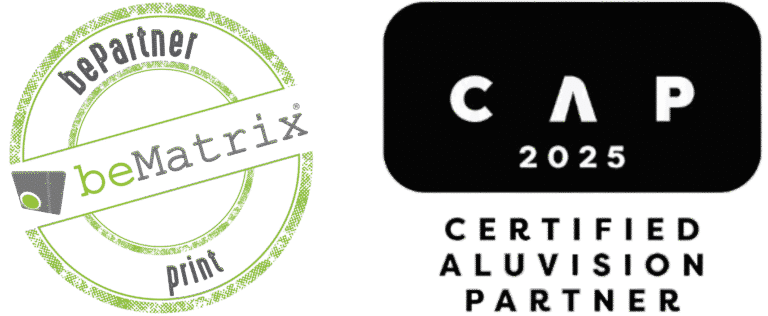 bePartner Print Logo & Aluvision 2025 Aluvision Certified Logos