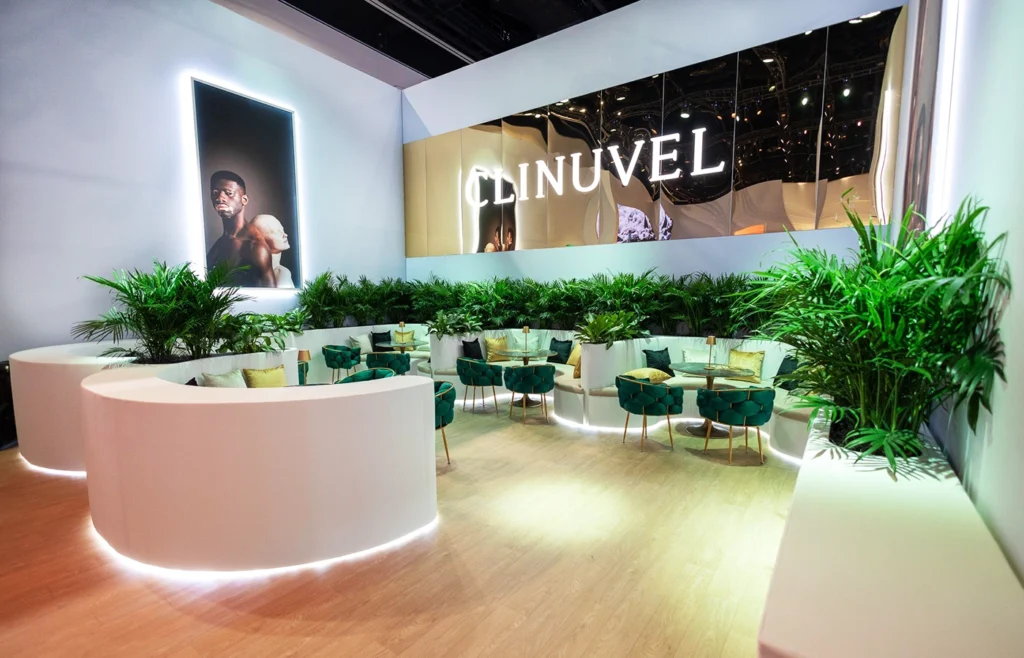 An experiential booth for Clinuvel, featuring SEG walls.